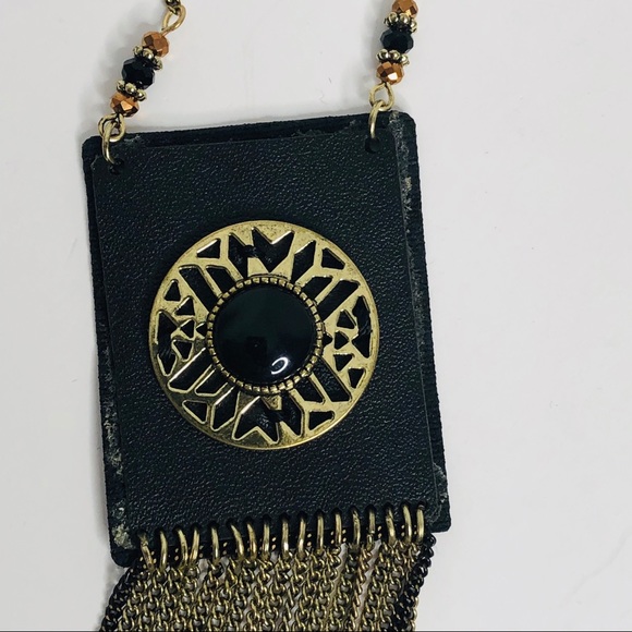 Long Chain Faux Leather Tab with Chain Fringe NWT - Picture 2 of 8